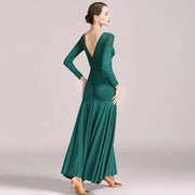 Women Lace Swallow-tailed Stitching Long Sleeves Standard Ballroom Dress Tango Costume Flamenco Dance Dresses Ball Gown - DancerInn