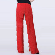 Women's Stretchable Multi-Layer Tassel Latin Dance Pants Fringe Dance Trousers - DancerInn