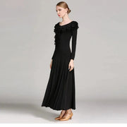 Women Layerd Back Ruffled Stitching Long Sleeves Ballroom Dress Standard Dance Clothing Stage Dance Wear - DancerInn