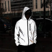 Men Plus Size ull Reflective Windbreaker Waterproof Dance Jacket Hip Hop Loose Hooded Coats - DancerInn