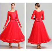 Women Lmitated Silk Fabric Gauze Stitching Women Ballroom Dress Waltz Dance Costume Evening Party Dress YL7007 - DancerInn