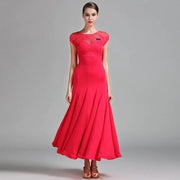 Women Short Sleeves Hollow lace Long Ballroom Dress Dancing Party Waltz Dance Clothes Ball Gown Rumba Costume - DancerInn