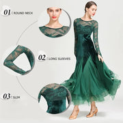 Women Hollow Lace Stitching Boat Neck Mermaid Dress Stage Dance Wear Latin Ballroom Dress Tango Costume Ball Gown - DancerInn