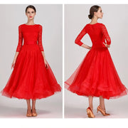 Women Boat Neck Imported Lace Stitching Slim-fitting Pattern Standard Dance Dress For Tango Costumes Evening Party YL1855 - DancerInn