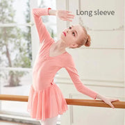 Girls Bowknot Short Sleeve Ballet Dress Gymnastics Leotards Chiffon Skirts for Kids - DancerInn
