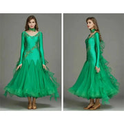 Women V-Neck Hidden Zipper Exquisite Decals Ballroom Dance Competition Dress For Waltz Dress Rumba Dance Costume - DancerInn