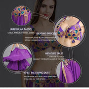 Women Professional Oriental Beaded Belly Dancing Dresses Set Bra+Belt+Skirt Belly Dance Costumes - DancerInn