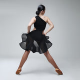 Laden Sie das Bild in den Galerie-Viewer, Inclined Shoulder Hollow Waist Slim-fitting Pattern Women Latin Dance Dress Salsa Rumba Dance Clothes Evening Party Dress