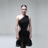Load image into Gallery viewer, Inclined Shoulder Hollow Waist Slim-fitting Pattern Women Latin Dance Dress Salsa Rumba Dance Clothes Evening Party Dress