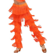 Girls Multi-color Tassel Fringe Samba Salsa Ballroom Latin Dance Pants - DancerInn