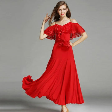 Romantic French Style Lotus Sleeves Ballroom Dress for Women MY758 - DancerInn