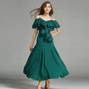 Ruffle Prom Dress – Red Black Ruffle Tiered Maxi Dress With Elegant Ruffle Sleeve - Green / S